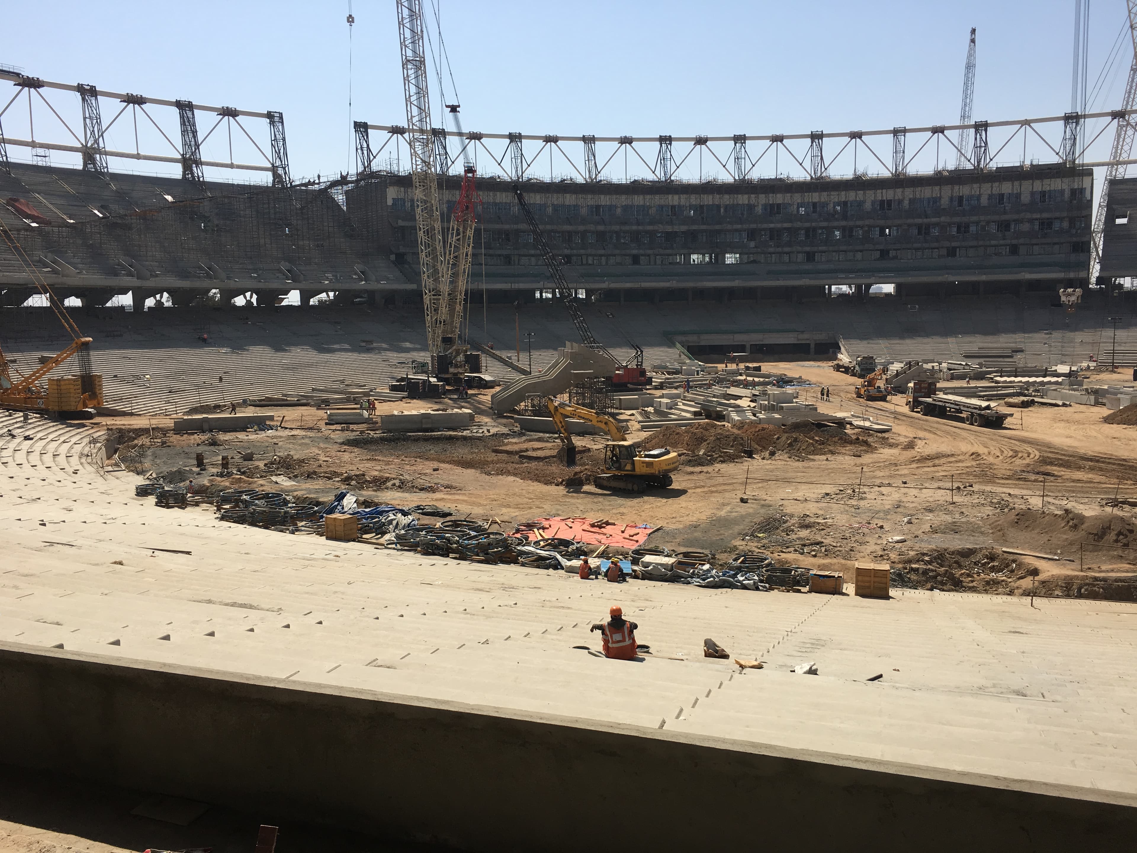 Motera stadium bowl with construction plant on the outfield area